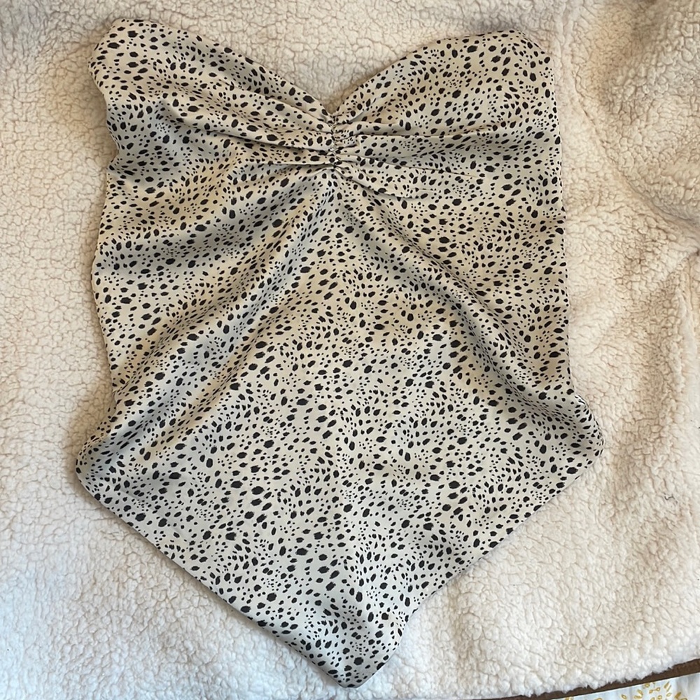 Forever 21 Animal Print Bandeau Tie Top Cream and Black Color